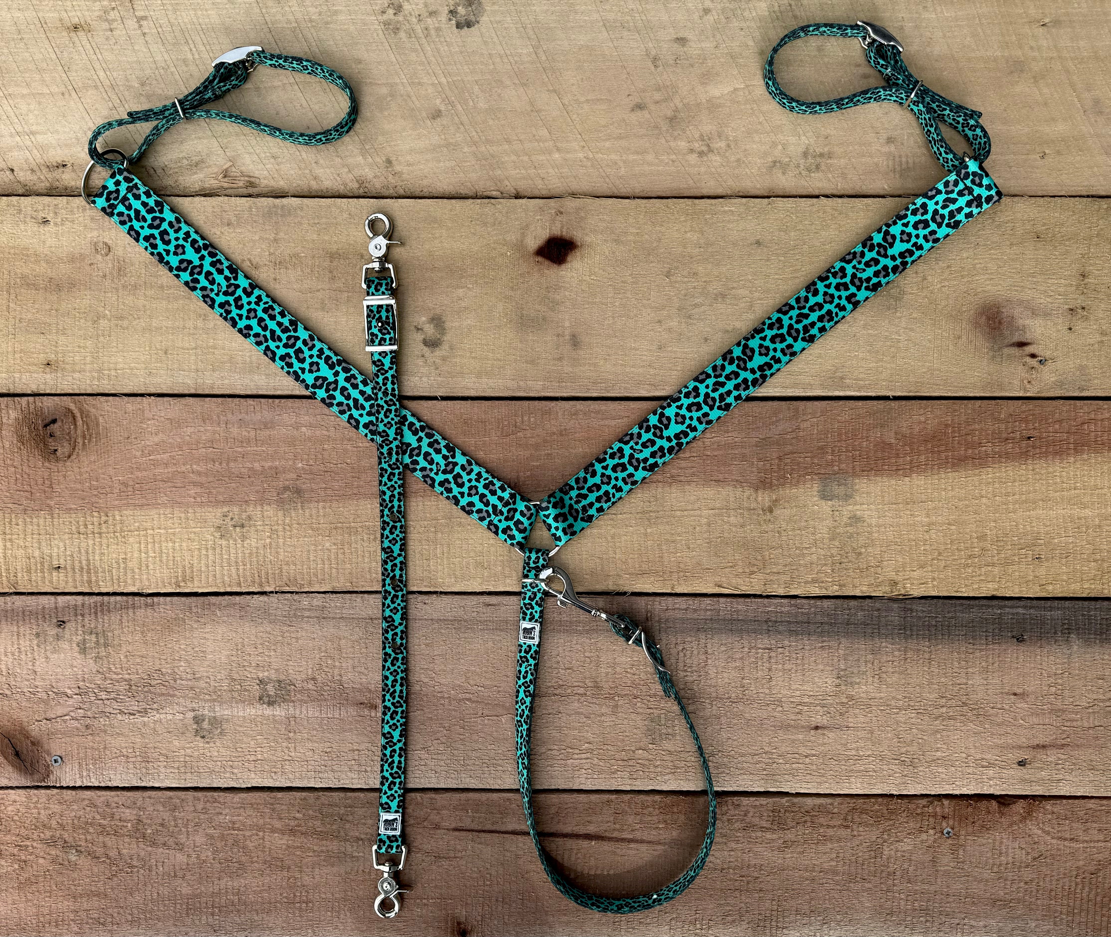 Turquoise Cheetah Breast Collar & Wither Strap