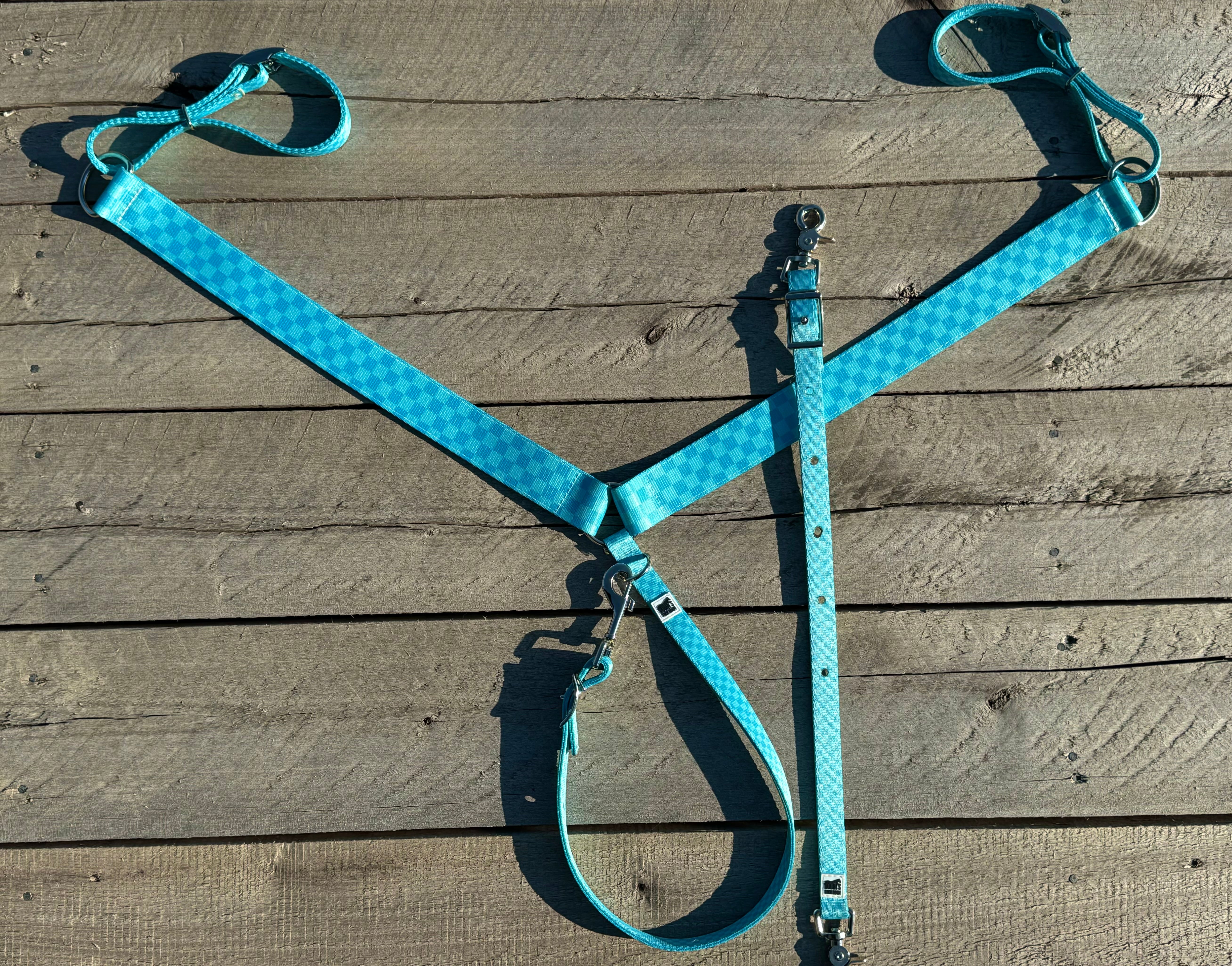 Blue Checkered Breast Collars with a Wither Strap