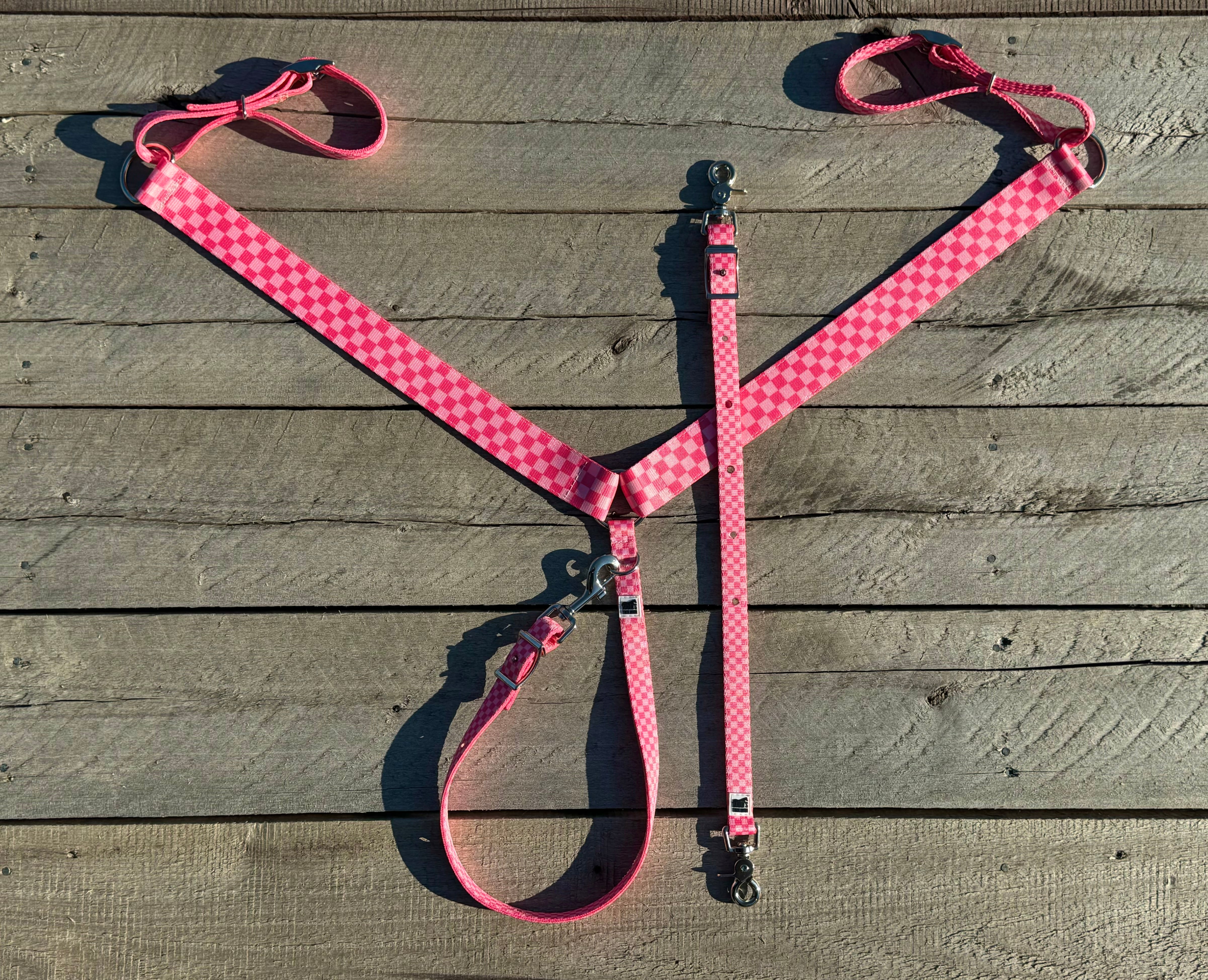 Pink Checkered Breast Collars with a Wither Strap